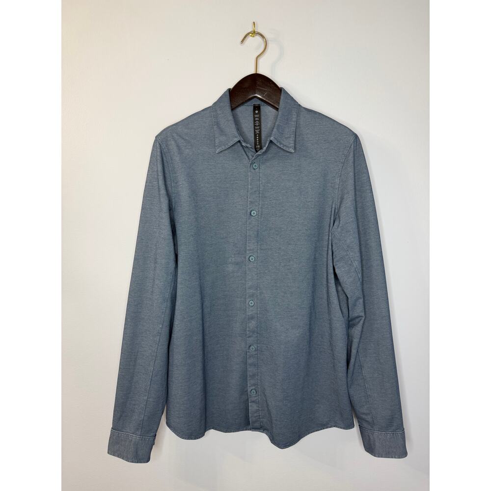 Lululemon Commission Long Sleeve Shirt River Blue Enzyme Dye Men's L - Picture 2 of 12